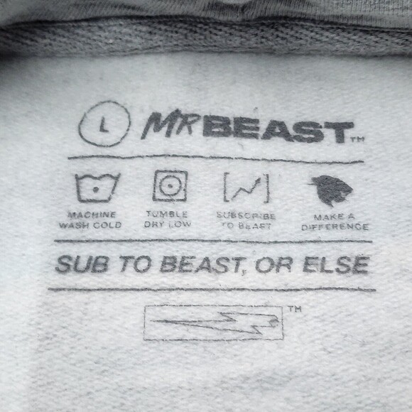 Mr Beast Men's Hoodie Sweater Grey Back Hit Pullover Investors Club Size L - Picture 6 of 11